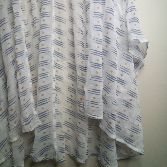 So Open Front Blouse XL Short Sleeve Sheer Patterned White Blue Yellow - Picture 10 of 16